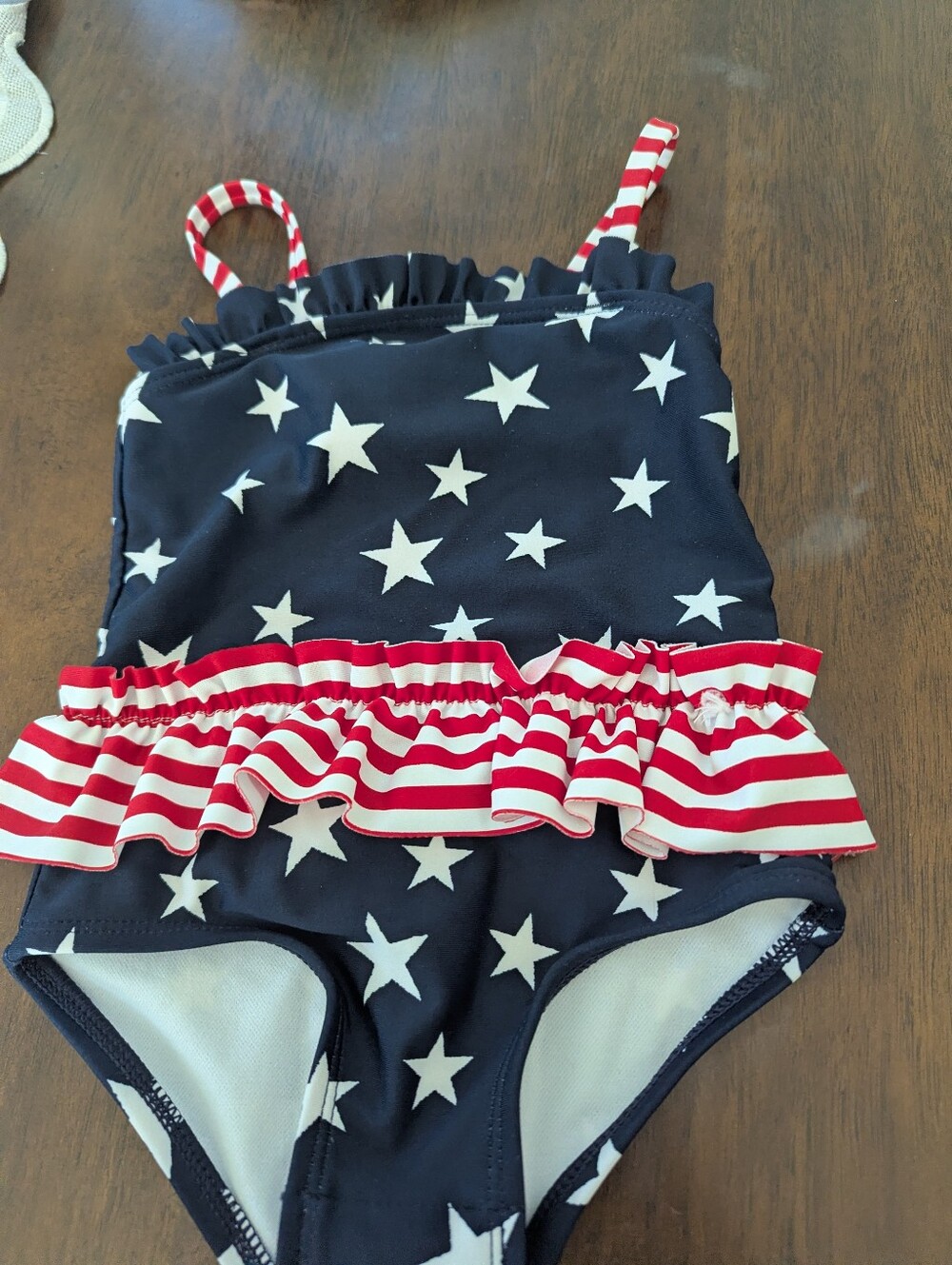 OshKosh B'gosh Navy Star One-Piece Swimsuit with Red & White Stripe Ruffle
